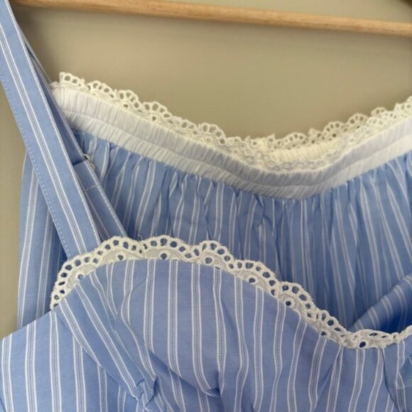 NEW Reformation Pippa Two Piece Set Top Pants Sky Blue Stripe | US 0 UK 4 - Picture 11 of 16